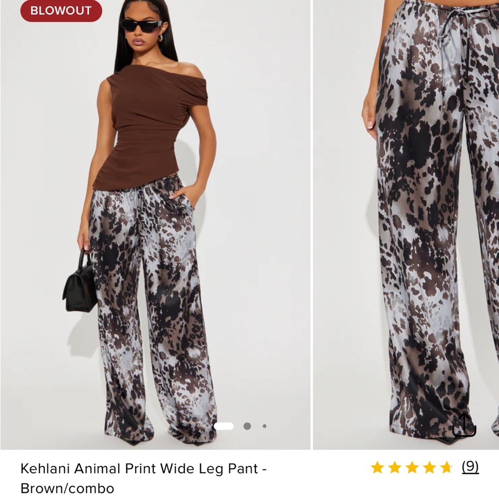 Fashion Nova Brown and Black Animal Print Wide Leg Pants